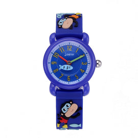 JNEW A335-86267 Children Cartoon 3D Diving Monkey Silicone Waterproof Quartz Watch