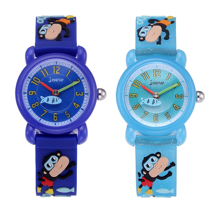 JNEW A335-86267 Children Cartoon 3D Diving Monkey Silicone Waterproof Quartz Watch