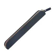 Load image into Gallery viewer, Retro Simple Leather Stylus Leather Zipper Pen Protection Case Crazy Horse Skin Mini Pen Case, Black, Yellow Brown, Wine Red, Coffee, Ink Green, Blue, Purple, Deep Brown