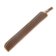 Load image into Gallery viewer, Retro Simple Leather Stylus Leather Zipper Pen Protection Case Crazy Horse Skin Mini Pen Case, Black, Yellow Brown, Wine Red, Coffee, Ink Green, Blue, Purple, Deep Brown