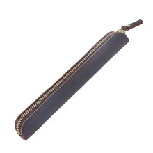Load image into Gallery viewer, Retro Simple Leather Stylus Leather Zipper Pen Protection Case Crazy Horse Skin Mini Pen Case, Black, Yellow Brown, Wine Red, Coffee, Ink Green, Blue, Purple, Deep Brown