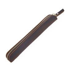 Load image into Gallery viewer, Retro Simple Leather Stylus Leather Zipper Pen Protection Case Crazy Horse Skin Mini Pen Case, Black, Yellow Brown, Wine Red, Coffee, Ink Green, Blue, Purple, Deep Brown