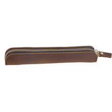 Load image into Gallery viewer, Retro Simple Leather Stylus Leather Zipper Pen Protection Case Crazy Horse Skin Mini Pen Case, Black, Yellow Brown, Wine Red, Coffee, Ink Green, Blue, Purple, Deep Brown