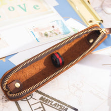 Load image into Gallery viewer, Retro Simple Leather Stylus Leather Zipper Pen Protection Case Crazy Horse Skin Mini Pen Case, Black, Yellow Brown, Wine Red, Coffee, Ink Green, Blue, Purple, Deep Brown