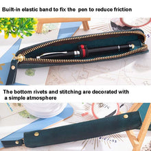 Load image into Gallery viewer, Retro Simple Leather Stylus Leather Zipper Pen Protection Case Crazy Horse Skin Mini Pen Case, Black, Yellow Brown, Wine Red, Coffee, Ink Green, Blue, Purple, Deep Brown