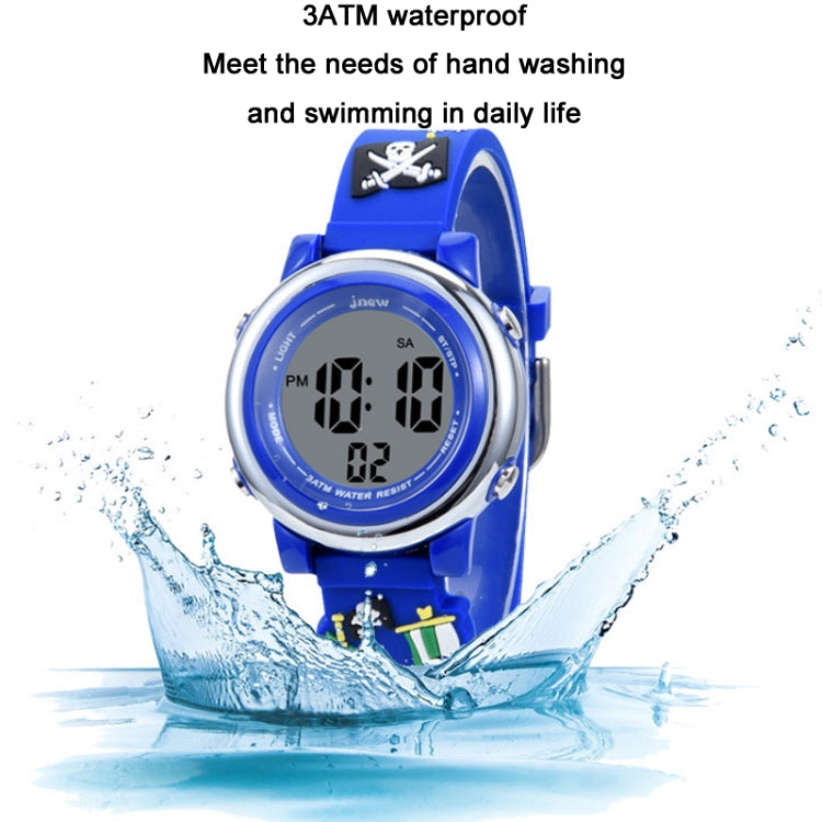 JNEW A380-20092 Children Cartoon 3D Pirate Ship Waterproof Time Cognitive Multifunction Sports LED Electronic Watch