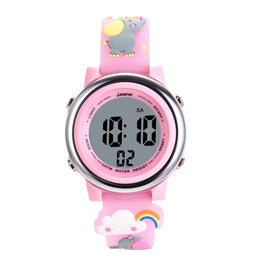 JNEW A380-86664 Children Cartoon 3D Happy Small Elephant Alarm Waterproof Sports LED Digital Watch