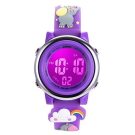 JNEW A380-86664 Children Cartoon 3D Happy Small Elephant Alarm Waterproof Sports LED Digital Watch