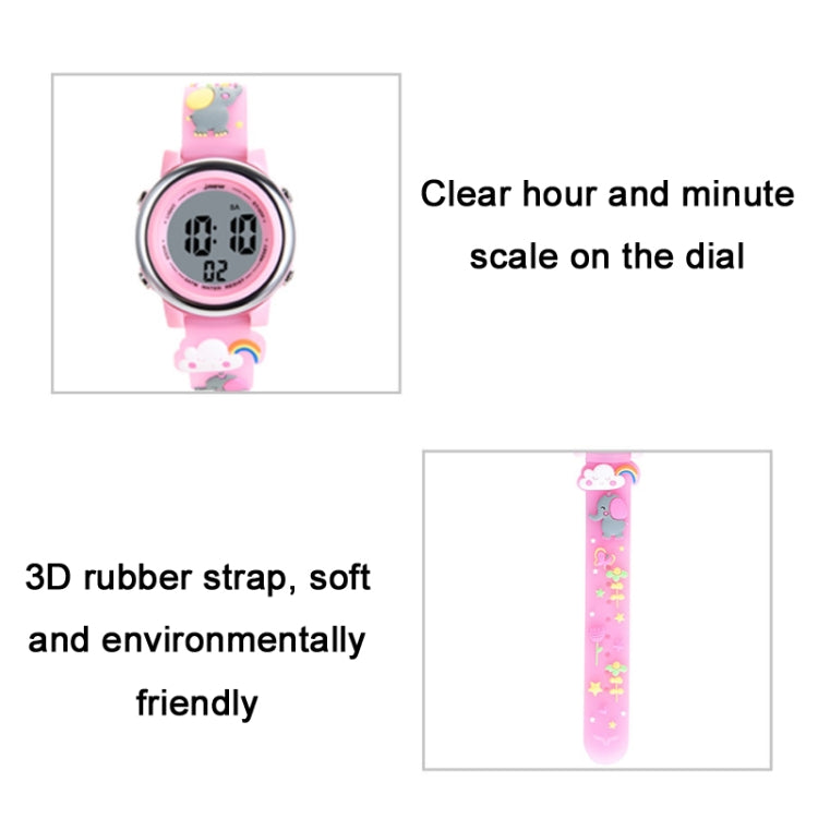 JNEW A380-86664 Children Cartoon 3D Happy Small Elephant Alarm Waterproof Sports LED Digital Watch