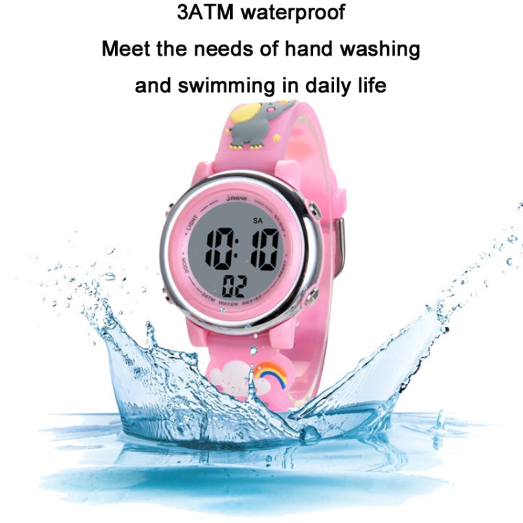 JNEW A380-86664 Children Cartoon 3D Happy Small Elephant Alarm Waterproof Sports LED Digital Watch