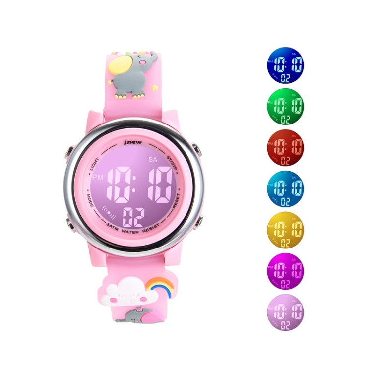JNEW A380-86664 Children Cartoon 3D Happy Small Elephant Alarm Waterproof Sports LED Digital Watch