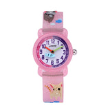 JNEW A335-86264 Children Cartoon 3D Kitten Catching Fish Silicone Waterproof Quartz Watch