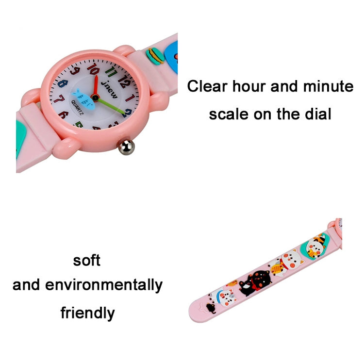 JNEW A335-86192 Children 3D Silicone Cute Cartoon Scheming Cat Waterproof Quartz Watch