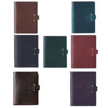 Load image into Gallery viewer, A5 Cowhide Retro Loose-Leaf Notebook Diary Office Business Simple Notepad Crazy Horse Leather Handbook, Brown, Ink Green, Blue, Black, Coffee, Wine Red, Purple