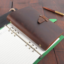 Load image into Gallery viewer, A5 Cowhide Retro Loose-Leaf Notebook Diary Office Business Simple Notepad Crazy Horse Leather Handbook, Brown, Ink Green, Blue, Black, Coffee, Wine Red, Purple