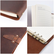 Load image into Gallery viewer, A5 Cowhide Retro Loose-Leaf Notebook Diary Office Business Simple Notepad Crazy Horse Leather Handbook, Brown, Ink Green, Blue, Black, Coffee, Wine Red, Purple