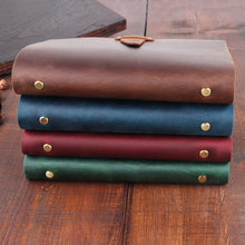 Load image into Gallery viewer, A5 Cowhide Retro Loose-Leaf Notebook Diary Office Business Simple Notepad Crazy Horse Leather Handbook, Brown, Ink Green, Blue, Black, Coffee, Wine Red, Purple