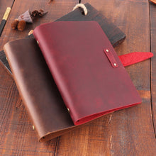 Load image into Gallery viewer, A5 Cowhide Retro Loose-Leaf Notebook Diary Office Business Simple Notepad Crazy Horse Leather Handbook, Brown, Ink Green, Blue, Black, Coffee, Wine Red, Purple