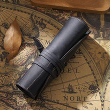 Load image into Gallery viewer, Retro First Layer Cowhide Pen Curtain Simple Literary Pencil Case Multifunctional Volume Pencil Case, Crazy Horse Skin Black, Crazy Horse Skin Coffee, Crazy Horse Skin Brown, Crazy Horse Skin Wine Red, Crazy Horse Skin Ink Green, Crazy Horse Skin Blue