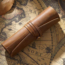 Load image into Gallery viewer, Retro First Layer Cowhide Pen Curtain Simple Literary Pencil Case Multifunctional Volume Pencil Case, Crazy Horse Skin Black, Crazy Horse Skin Coffee, Crazy Horse Skin Brown, Crazy Horse Skin Wine Red, Crazy Horse Skin Ink Green, Crazy Horse Skin Blue