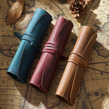 Load image into Gallery viewer, Retro First Layer Cowhide Pen Curtain Simple Literary Pencil Case Multifunctional Volume Pencil Case, Crazy Horse Skin Black, Crazy Horse Skin Coffee, Crazy Horse Skin Brown, Crazy Horse Skin Wine Red, Crazy Horse Skin Ink Green, Crazy Horse Skin Blue