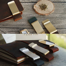 Load image into Gallery viewer, Vintage Notebook Leather Pen Clip Metal Pen Holder,Style:, Stainless Steel, Brass