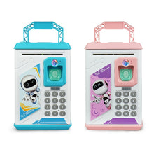 Load image into Gallery viewer, Children Cartoon Simulation Human Face Fingerprint Music Chinese British Switch Piggy Bank, Specification：, Battery (Blue), Battery (Pink)