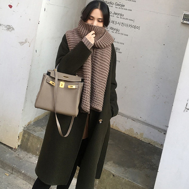 Coarse Wool Knitted Warm Scarf Women Winter Thick Solid Color Scarf