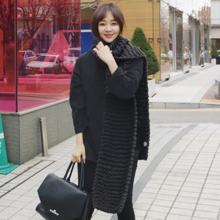 Coarse Wool Knitted Warm Scarf Women Winter Thick Solid Color Scarf