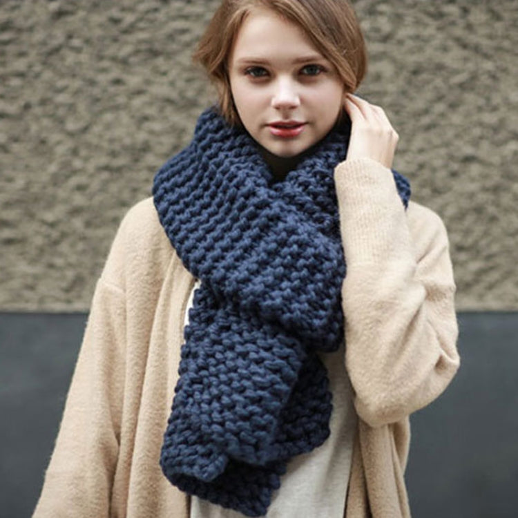 Coarse Wool Knitted Warm Scarf Women Winter Thick Solid Color Scarf