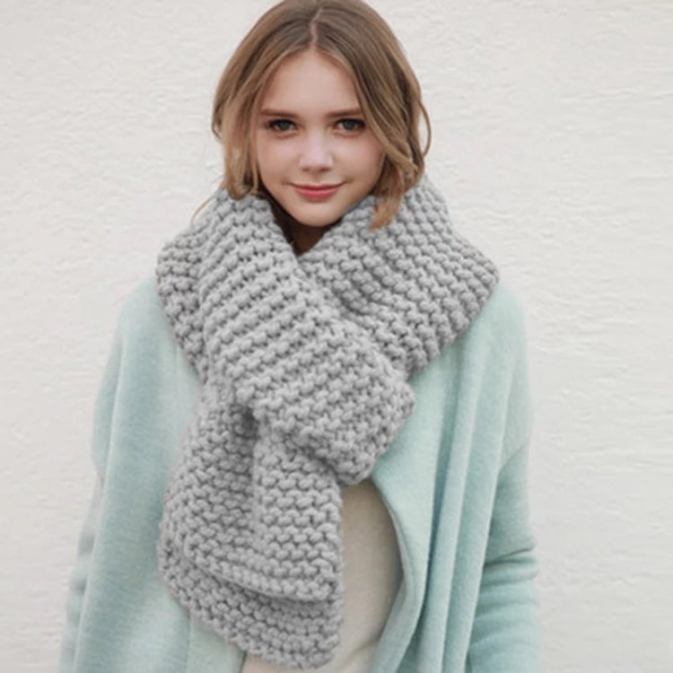 Coarse Wool Knitted Warm Scarf Women Winter Thick Solid Color Scarf