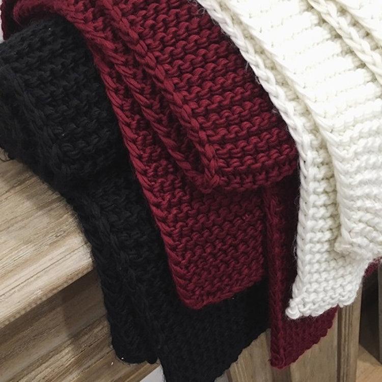 Coarse Wool Knitted Warm Scarf Women Winter Thick Solid Color Scarf