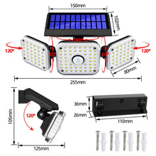 Load image into Gallery viewer, Solar 3-Head Rotatable Wall Lights Human Sense Outdoor Waterproof Garden Street Light, 112 LED, 138 LED, 132 COB