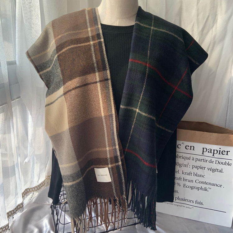 Imitation Cashmere Retro British Tassel Plaid Scarf Women Autumn And Winter Thick Warm Dual-Use Bib Shawl