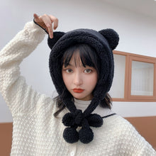 Load image into Gallery viewer, Cartoon Bear Ear Tether Hat Winter Warm Plush Bomber Hat for Women