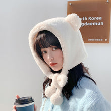 Load image into Gallery viewer, Cartoon Bear Ear Tether Hat Winter Warm Plush Bomber Hat for Women