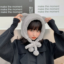 Load image into Gallery viewer, Cartoon Bear Ear Tether Hat Winter Warm Plush Bomber Hat for Women