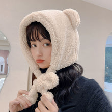 Load image into Gallery viewer, Cartoon Bear Ear Tether Hat Winter Warm Plush Bomber Hat for Women