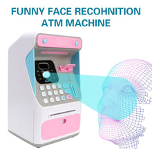 Load image into Gallery viewer, 8010 Simulated Face Recognition ATM Machine Piggy Bank Password Automatic Rolling Money Safe Piggy Bank,Style:, Pink, Blue, Rechargeable Version Pink, Rechargeable Version Blue