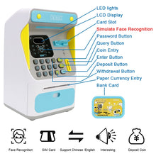 Load image into Gallery viewer, 8010 Simulated Face Recognition ATM Machine Piggy Bank Password Automatic Rolling Money Safe Piggy Bank,Style:, Pink, Blue, Rechargeable Version Pink, Rechargeable Version Blue