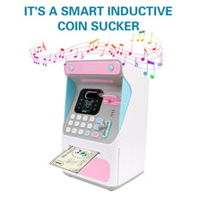 Load image into Gallery viewer, 8010 Simulated Face Recognition ATM Machine Piggy Bank Password Automatic Rolling Money Safe Piggy Bank,Style:, Pink, Blue, Rechargeable Version Pink, Rechargeable Version Blue
