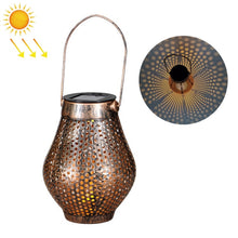 Load image into Gallery viewer, Outdoor Courtyard Wrought Iron LED Solar Portable Hollow Lantern, Lantern / Silver, Lantern / Copper