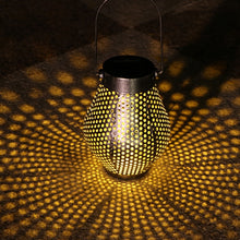 Load image into Gallery viewer, Outdoor Courtyard Wrought Iron LED Solar Portable Hollow Lantern, Lantern / Silver, Lantern / Copper