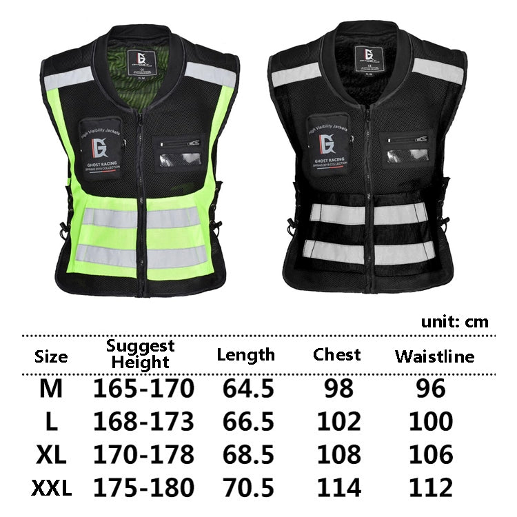 GHOST RACING GR-Y06 Motorcycle Riding Vest Safety Reflective Vest, M, L, XL, XXXL, XXL