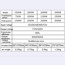 Load image into Gallery viewer, LCD Smart Home Car Inverter 12V To 220V Power Converter, 1500W, 2000W, 2600W, 3000W