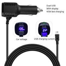 Load image into Gallery viewer, H519 Car Charger Driving Recorder Power Cord Dual USB With Display Charging Line, Specification:, Mini Straight, Mini Right Elbow, Mini Left Elbow, Micro Straight, Micro Left Elbow, Micro Right Elbow