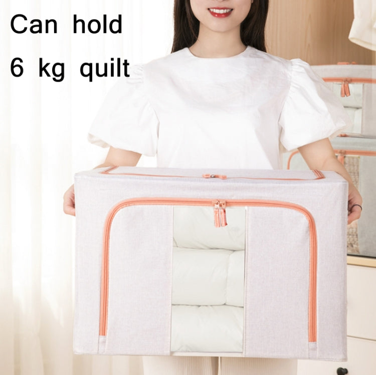 Fabric Steel Frame Quilt Clothing Storage Box Cotton Linen Storage Bag with Window, 22L 39x29x20cm, 66L 50x40x33cm, 100L 60x42x40cm, 24L 40x30x20cm