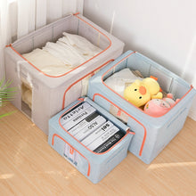 Load image into Gallery viewer, Fabric Steel Frame Quilt Clothing Storage Box Cotton Linen Storage Bag with Window, 22L 39x29x20cm, 66L 50x40x33cm, 100L 60x42x40cm, 24L 40x30x20cm