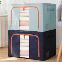 Load image into Gallery viewer, Fabric Steel Frame Quilt Clothing Storage Box Cotton Linen Storage Bag with Window, 22L 39x29x20cm, 66L 50x40x33cm, 100L 60x42x40cm, 24L 40x30x20cm