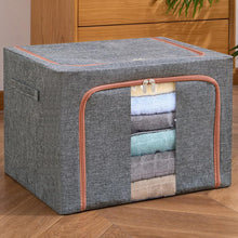Load image into Gallery viewer, Fabric Steel Frame Quilt Clothing Storage Box Cotton Linen Storage Bag with Window, 22L 39x29x20cm, 66L 50x40x33cm, 100L 60x42x40cm, 24L 40x30x20cm